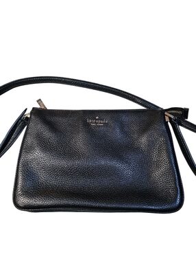 Pebbled Black Leather Kate Spade WKRU5942 Jackson Triple Gusset Crossbody Bag